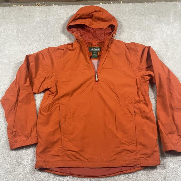 L.L.Bean Pullover Jacket Mens S Orange Hooded Half Zip Anorak Windbreaker - Picture 1 of 9